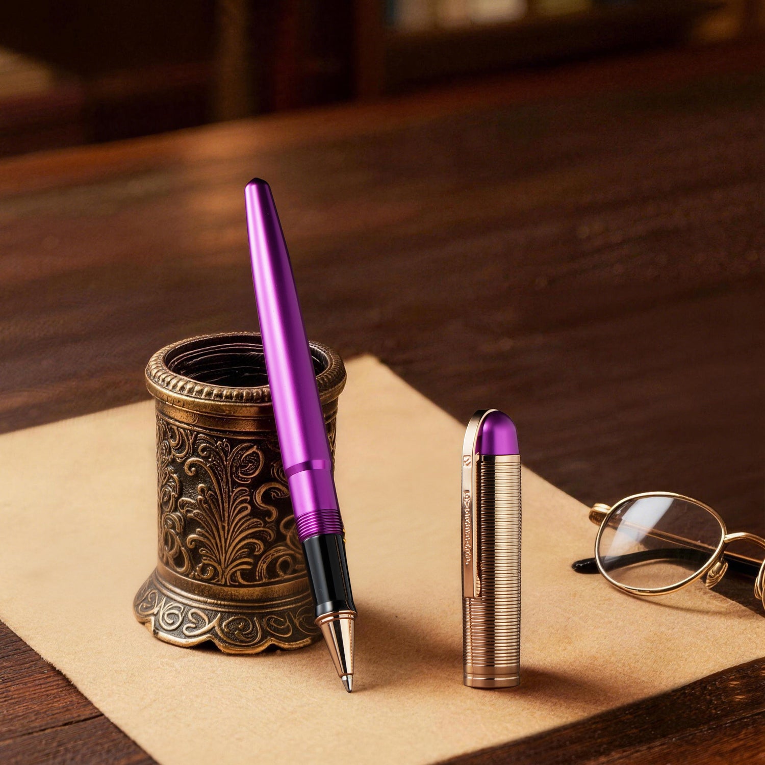 Wahl-Eversharp Skyline Royal Purple Rose Gold Trim RollerBall Pen